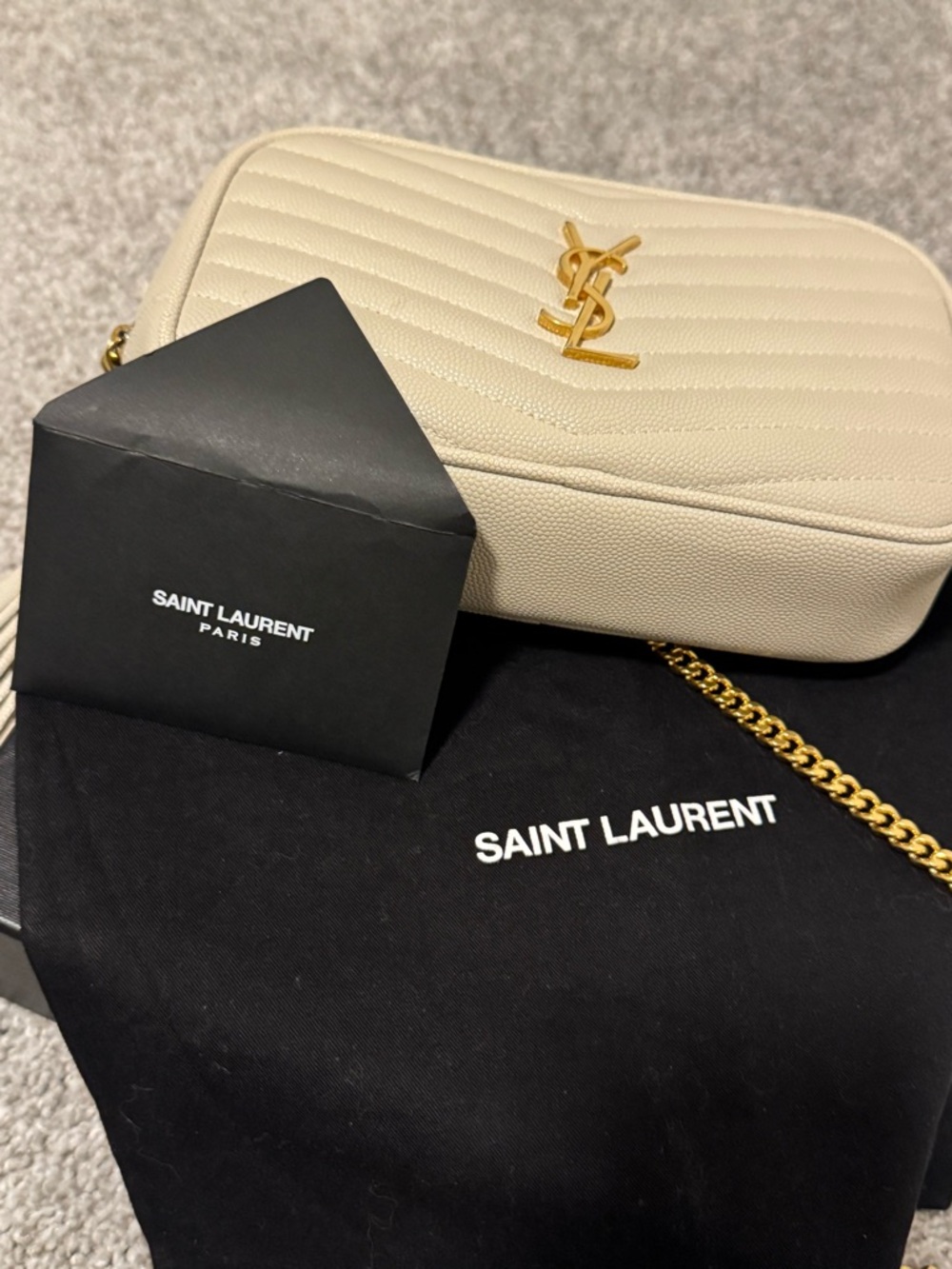 Saint Laurent Quilted Camera Crossbody Bag in Cream with Gold Hardware - Picture 13 of 16